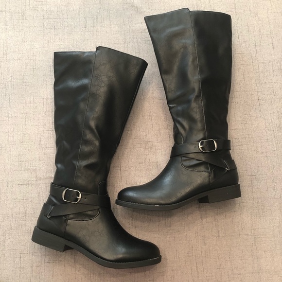 Black Vegan Leather Riding Boots Wide Calf New 8 - Picture 5 of 8